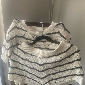 Women's White Open-Knit Stripe Sweater